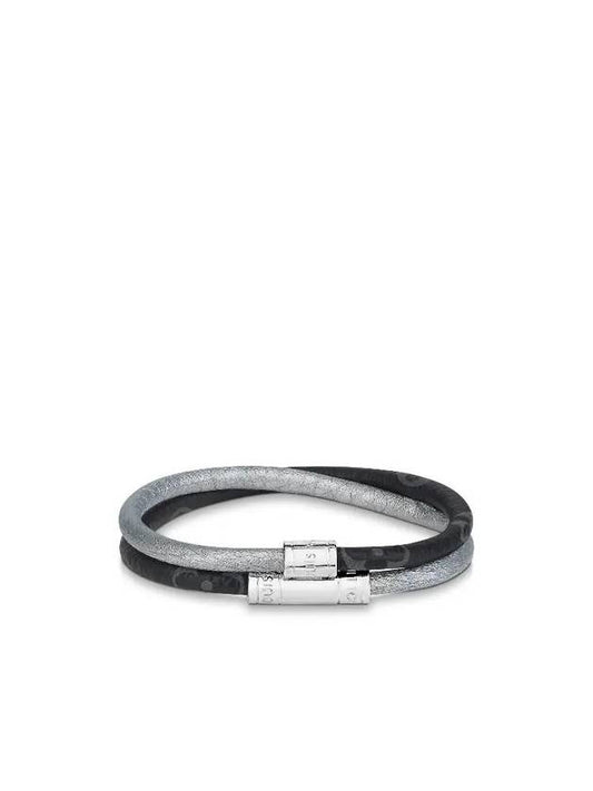 Men's Keep It Double Leather Bracelet Silver Black - LOUIS VUITTON - BALAAN 1