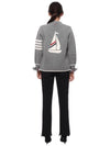 Women's Fine Merino Jersey Sailboat 4 Bar Boxy V Neck Cardigan Light Grey - THOM BROWNE - BALAAN 6