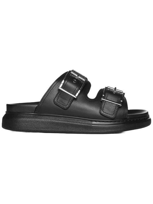 Double Buckle Strap Slippers Black - ALEXANDER MCQUEEN - BALAAN.