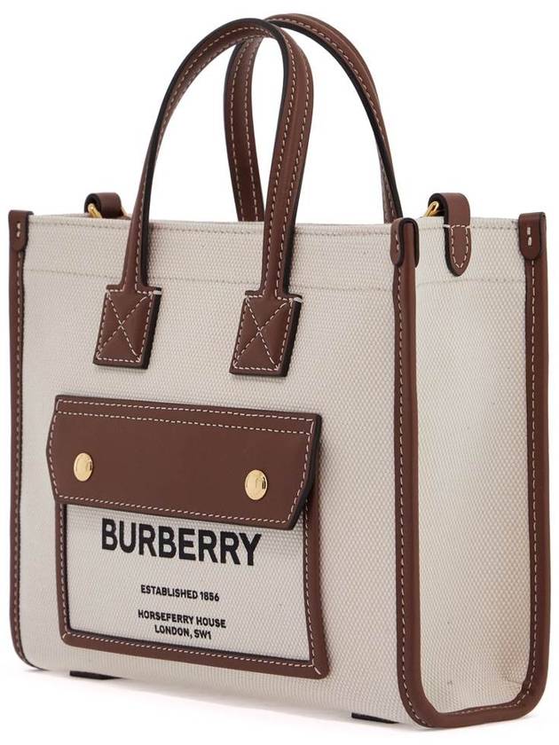 Mini Two-Tone Canvas and Leather Freya Tote Bag Natural Tan - BURBERRY - BALAAN 4