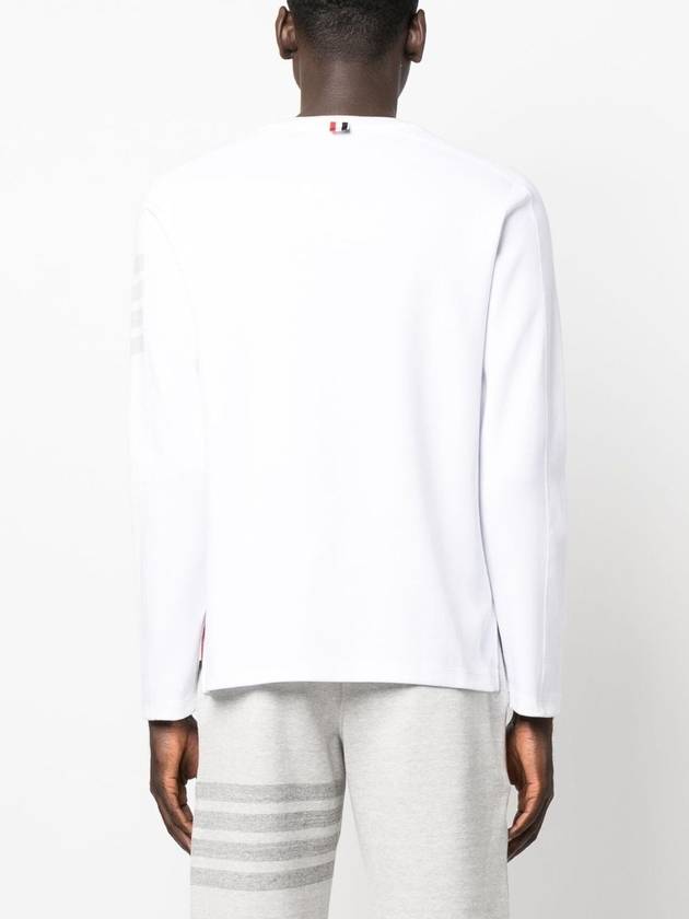 4-Bar Striped Cotton Long Sleeve T-Shirt White - THOM BROWNE - BALAAN 4