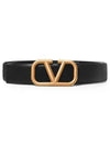 Gold V Logo Signature Leather Belt Black - VALENTINO - BALAAN 2