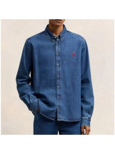 De Coeur Embroidered Denim Long Sleeve Shirt Blue - AMI - BALAAN 2