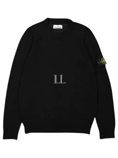 Logo Patch Crew Neck Wool Knit Top Black - STONE ISLAND - BALAAN 2