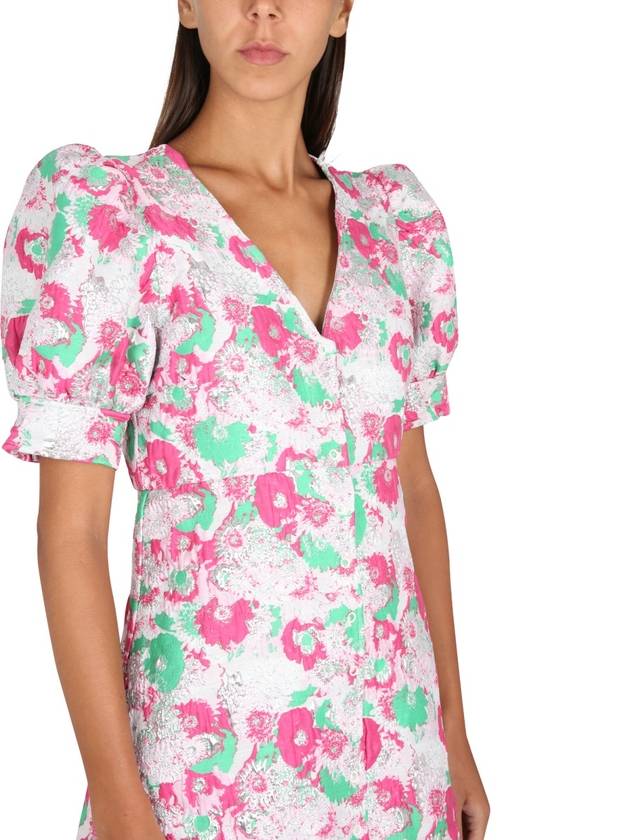 Women's Floral Puff Sleeve V-Neck Short Dress - GANNI - BALAAN 5