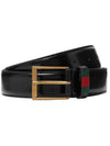 Web Detail Leather Belt Black Gold - GUCCI - BALAAN 1