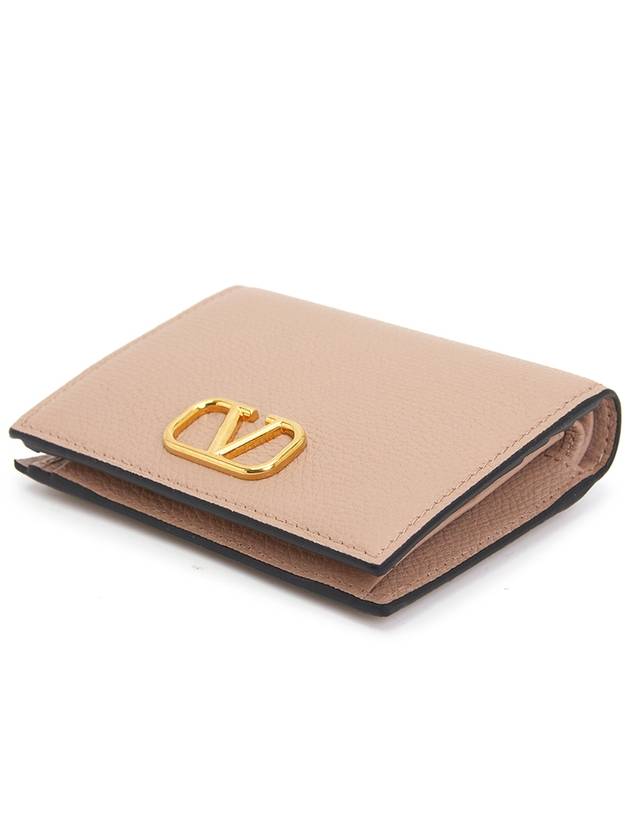 Women's V Logo Signature Compact Half Wallet Dark Beige - VALENTINO - BALAAN 4