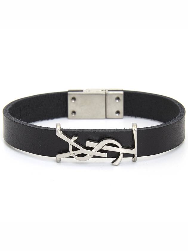 Opyum Silver Logo Leather Bracelet Black - SAINT LAURENT - BALAAN 2