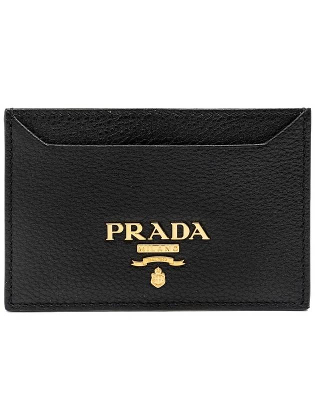 Vitello grain gold logo card wallet black - PRADA - BALAAN.