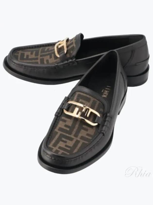 FF O Rock Fabric Leather Loafers Black Brown - FENDI - BALAAN 2