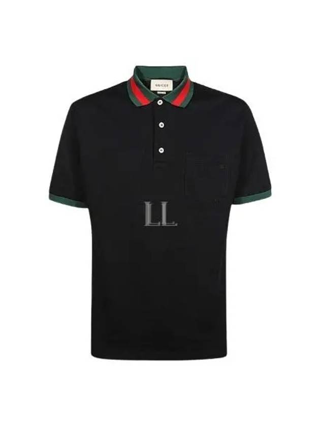 Men's Web Motif Stripe Collar Short Sleeve Polo Shirt Black - GUCCI - BALAAN 2