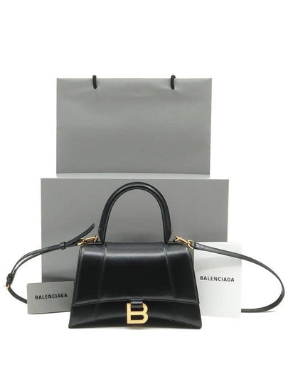 593546 Black leather HOURGLASS gold plated small top handle 2WAY - BALENCIAGA - BALAAN 2