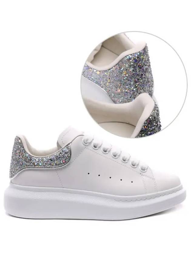 Oversole Glitter Tab Low Top Sneakers White - ALEXANDER MCQUEEN - BALAAN 2