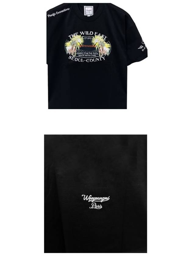 Palm Tree Graphic Short Sleeve T-Shirt Black - WOOYOUNGMI - BALAAN 6