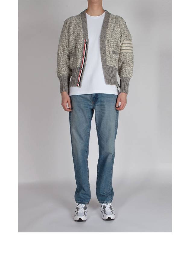 Mohair Tweed 4-Bar Classic V-neck Cardigan Light Grey - THOM BROWNE - BALAAN 5