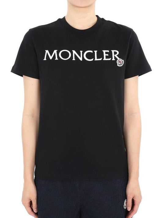 Moncler Women s Logo Patch Embroidery Short Sleeve Black 8C00006 829HP 999 - MONCLER - BALAAN 1