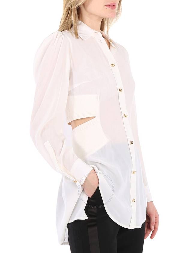 Logo Button Cut Out Silk Shirt White - BURBERRY - BALAAN 3