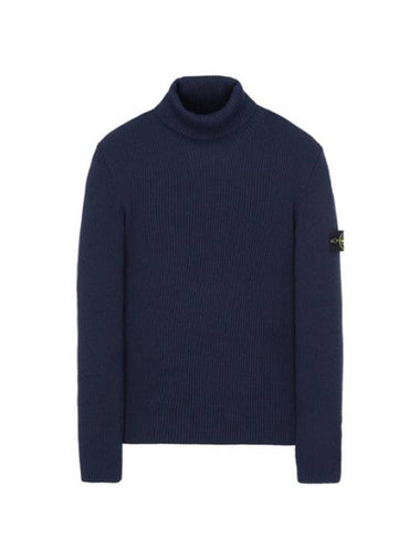 Logo Patch Wool Knit Turtleneck Dark Navy - STONE ISLAND - BALAAN 1