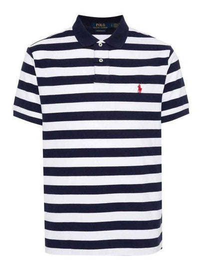 Embroidery Logo Stripes Cotton Polo Shirt White Navy - POLO RALPH LAUREN - BALAAN 2