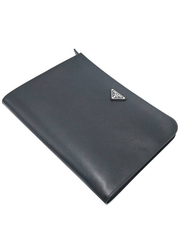 Prada 2VN003 Black Saffiano Silver Triangle Logo Pouch Clutch - PRADA - BALAAN 4