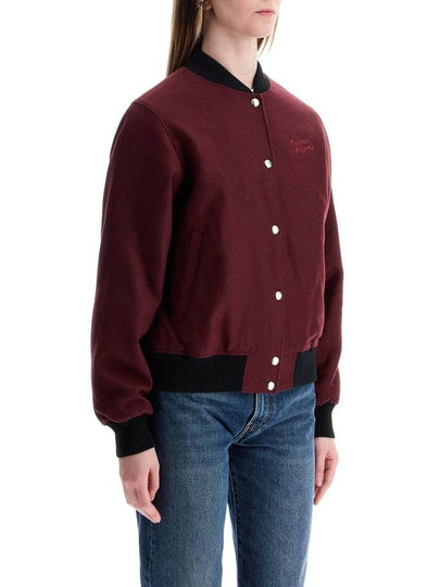 men's bordeaux wool teddy jacket with fox embroidery - MAISON KITSUNE - BALAAN 2