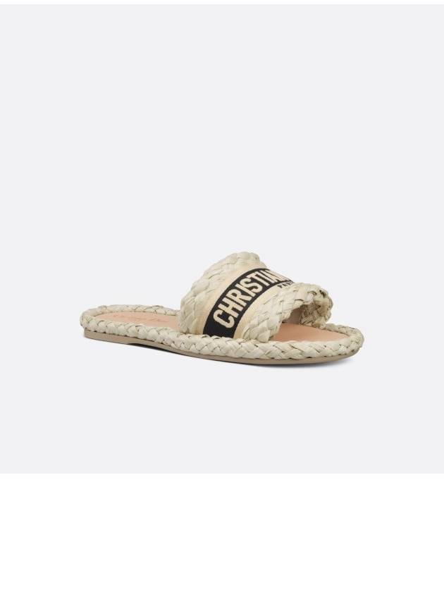 Women's Dway Embroidered Cotton Raffia Slippers Beige - DIOR - BALAAN 3