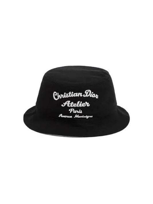 Atelier Embroidered Cotton Canvas Bucket Hat Black - DIOR - BALAAN 2