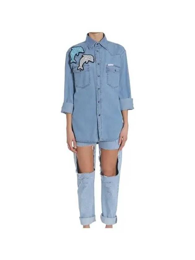 FORTE COUTURE Dolphin Patch Oversized Denim Shirt - FORTE FORTE - BALAAN 5