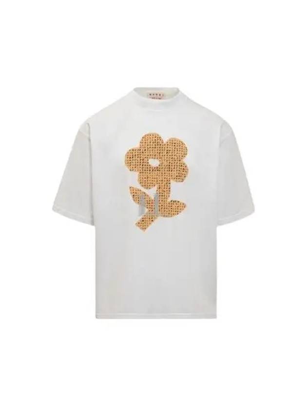 Flower Print Cotton Short Sleeve T-Shirt White - MARNI - BALAAN 2