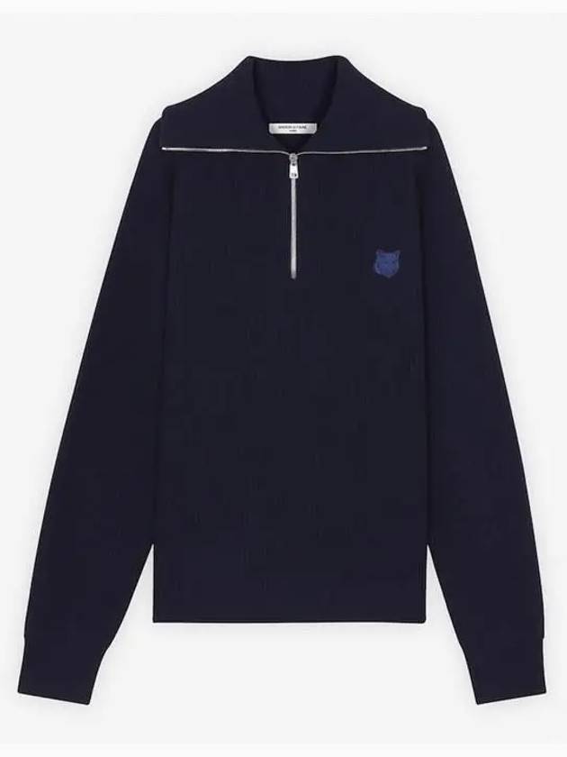 LM00807KT1093 Half zip up ribbed wool sweater navy - MAISON KITSUNE - BALAAN 1