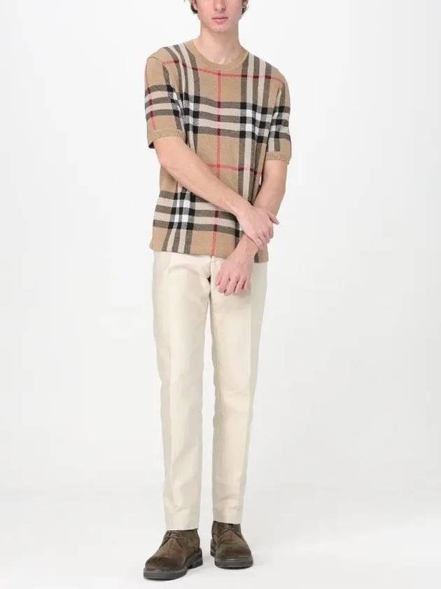 Men's Jacquard Check Pattern Silk Wool Knit Top Beige - BURBERRY - BALAAN 5