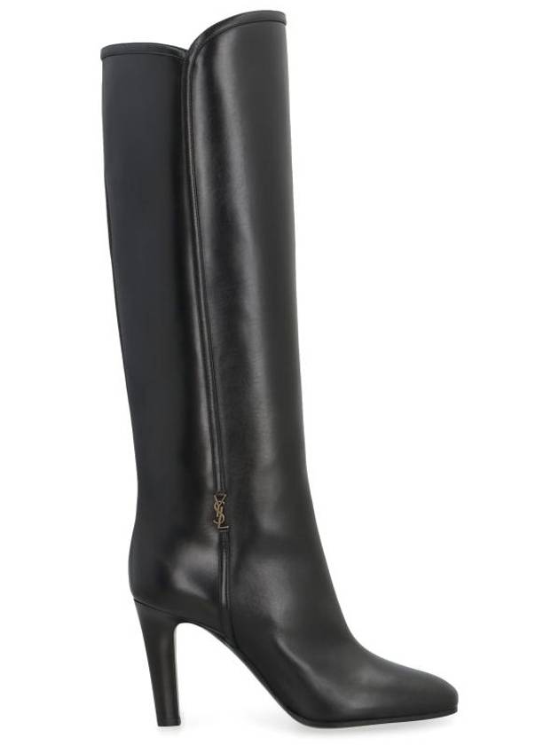 Jane Monogram Leather Heel Long Boots Black - SAINT LAURENT - BALAAN 3