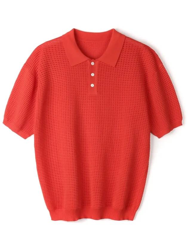 Crochet Button Collar Half Knit Top Red Orange - INDUST - BALAAN 3