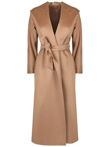 Women's Danton Hooded Cashmere Single Long Coat Camel - MAX MARA - BALAAN.