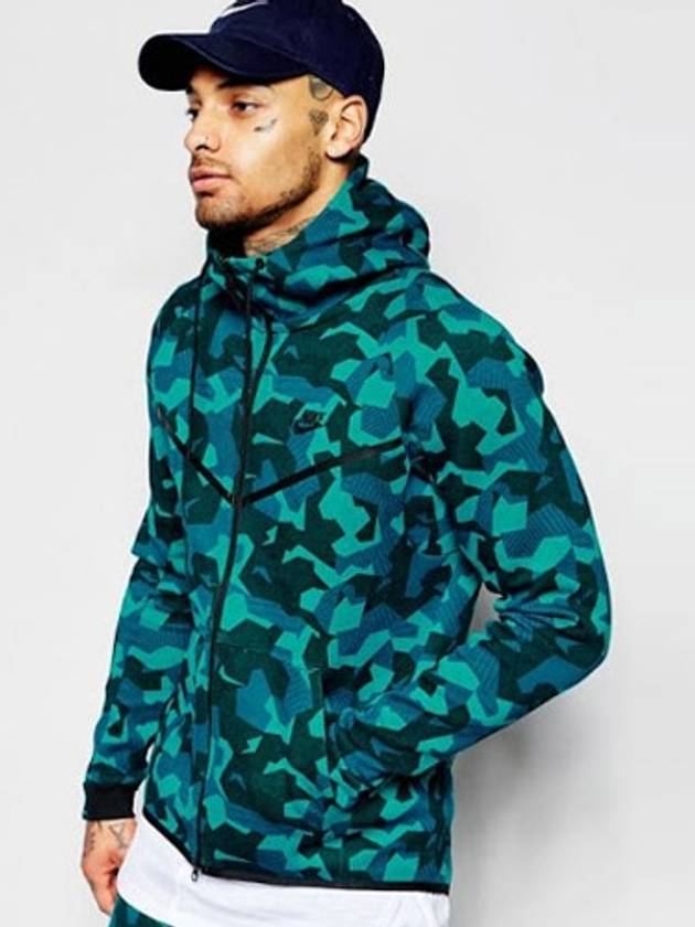 01835867301Tech Fleece Wind Runner Hood Zip JacketCamo Blue - NIKE - BALAAN 1