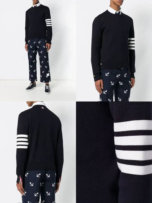 4 Bar Armband Milano Stitch Knit Top Navy - THOM BROWNE - BALAAN 4