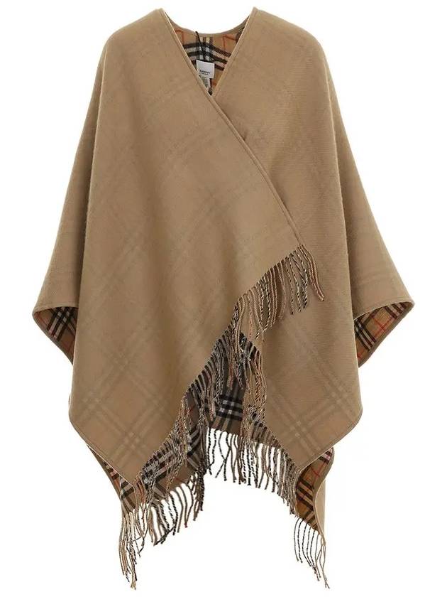 Women's Check Reversible Wool Cape Beige - BURBERRY - BALAAN 2