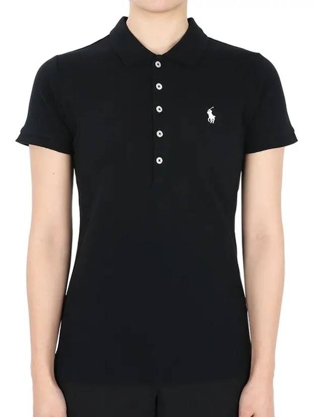 Women's Julie Embroidered Logo Short Sleeve Polo Shirt Black - POLO RALPH LAUREN - BALAAN 3