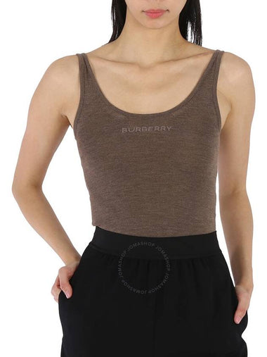 Burberry Ladies Rib Knit Technical Cashmere Logo Detail Bodysuit In Pecan Melange, Size XX-Small - BURBERRY - BALAAN 1