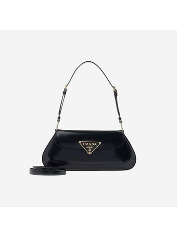 Brushed leather shoulder bag black - PRADA - BALAAN 1