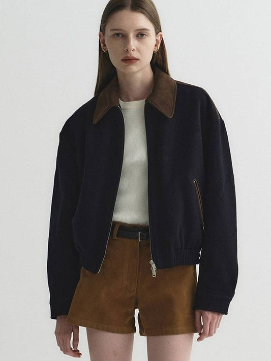 Pre order delivery September 26 Wool suede overfit blouson navy - NOIRER FOR WOMEN - BALAAN 1