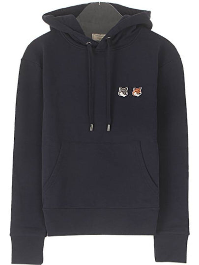 Men's Double Fox Head Patch Cotton Hoodie Navy - MAISON KITSUNE - BALAAN 2