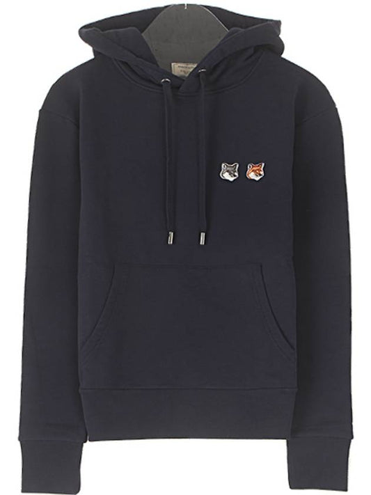 Men's Double Fox Head Patch Cotton Hoodie Navy - MAISON KITSUNE - BALAAN 2