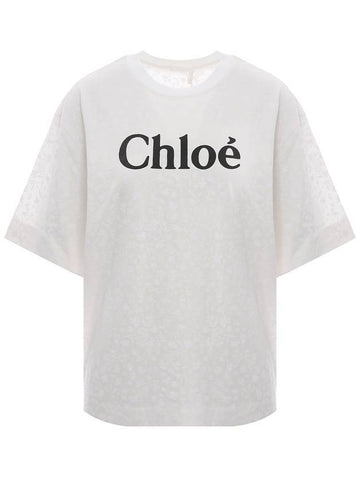 Logo Organic Cotton Flower Short Sleeve T-Shirt White - CHLOE - BALAAN 1