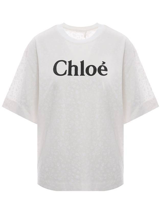 Logo Organic Cotton Flower Short Sleeve T-Shirt White - CHLOE - BALAAN 1