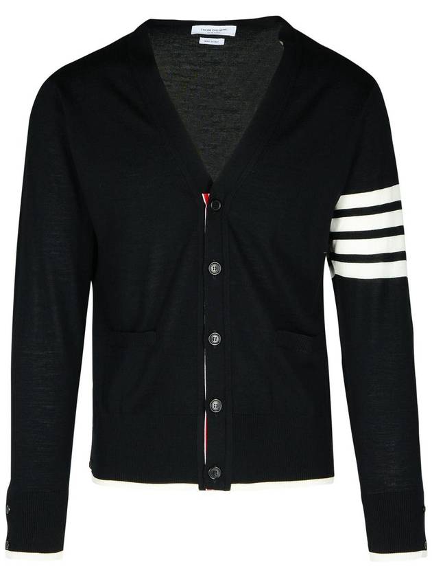 Wool 4-Bar Cardigan Black - THOM BROWNE - BALAAN 2