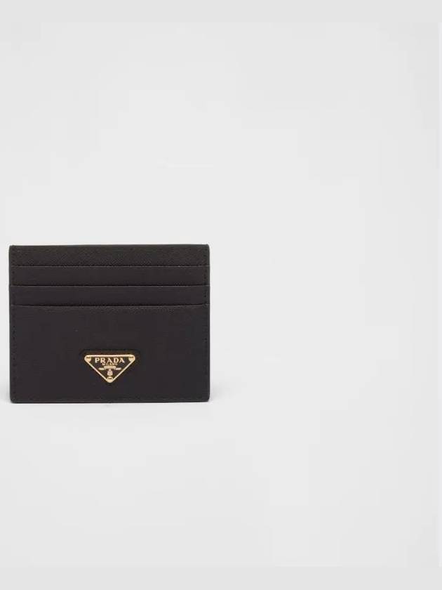 Saffiano Leather Triangle Logo Card Wallet Black Gold - PRADA - BALAAN 3