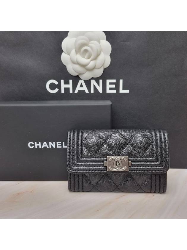 Boy  Flap Card Holder Grained Calfskin Ruthenium Black - CHANEL - BALAAN 2