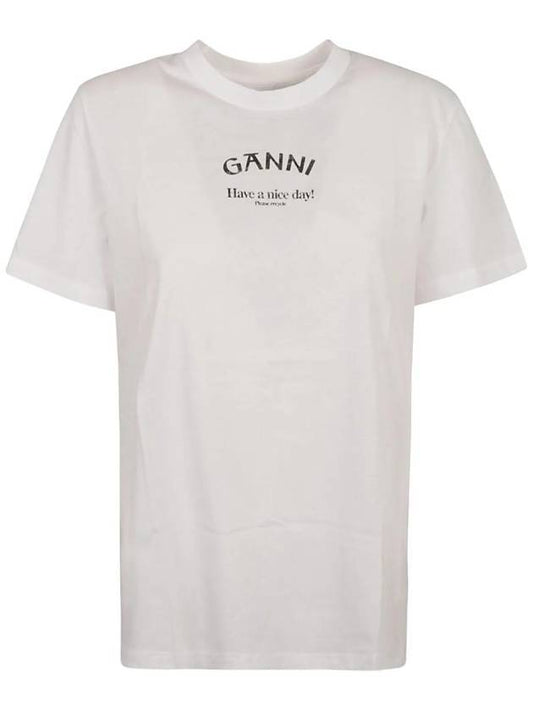 Logo Round Neck Relaxed Short Sleeve T-shirt Bright White - GANNI - BALAAN 1