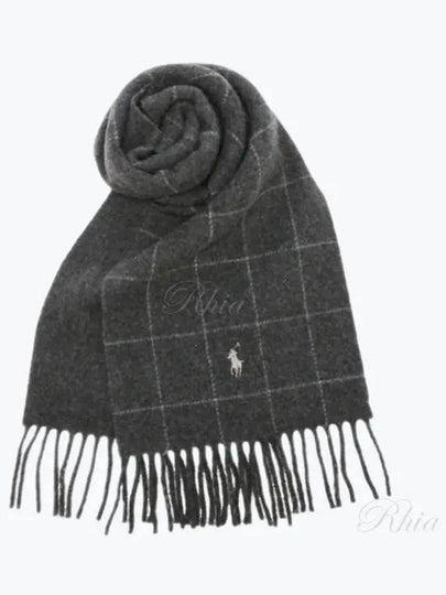 Pony Windowpane Plaid Check Reversible Fringe Muffler Grey - POLO RALPH LAUREN - BALAAN 2